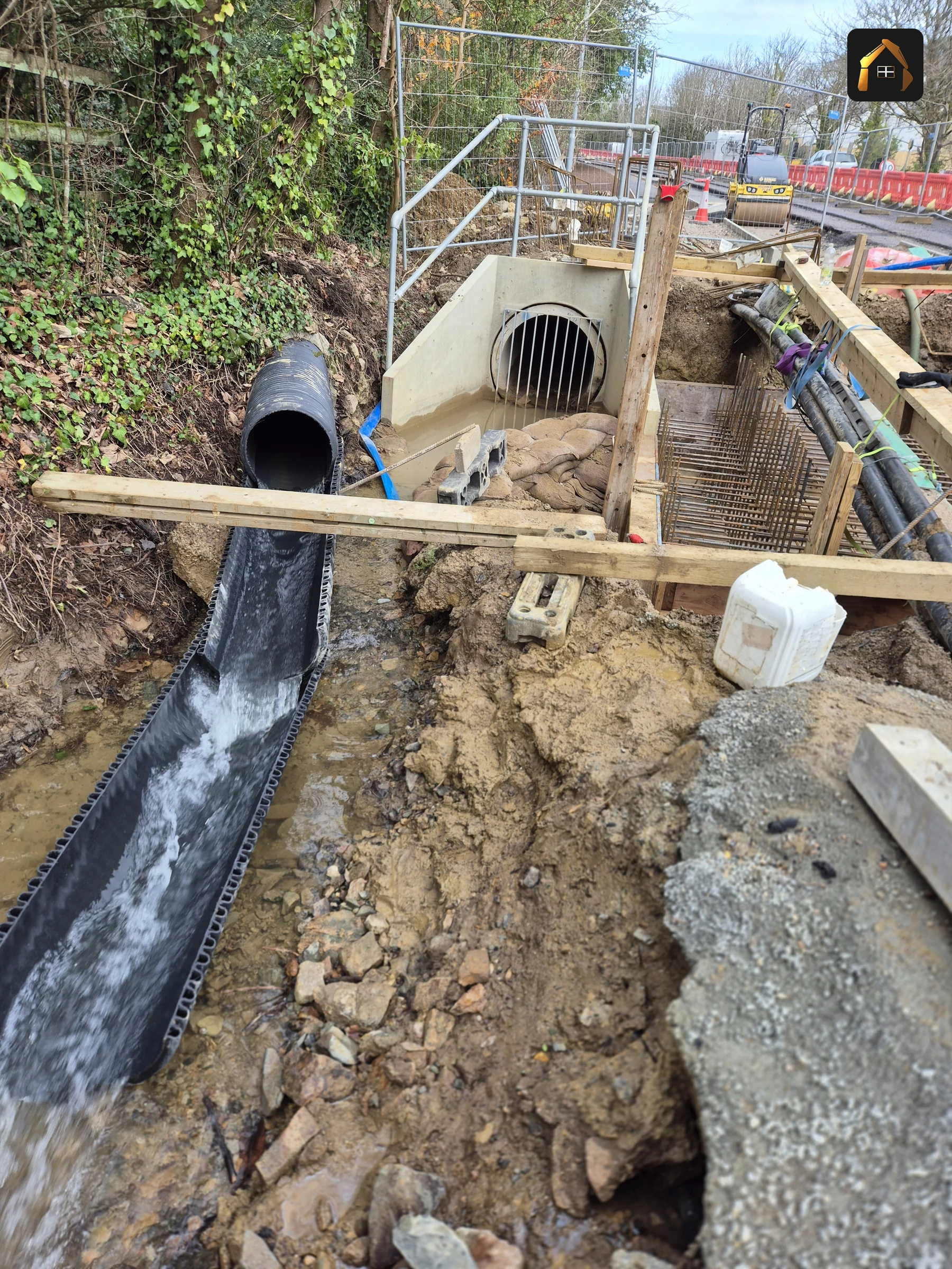 Completed concrete headwall and outfall on the A30 bypass in Penzance