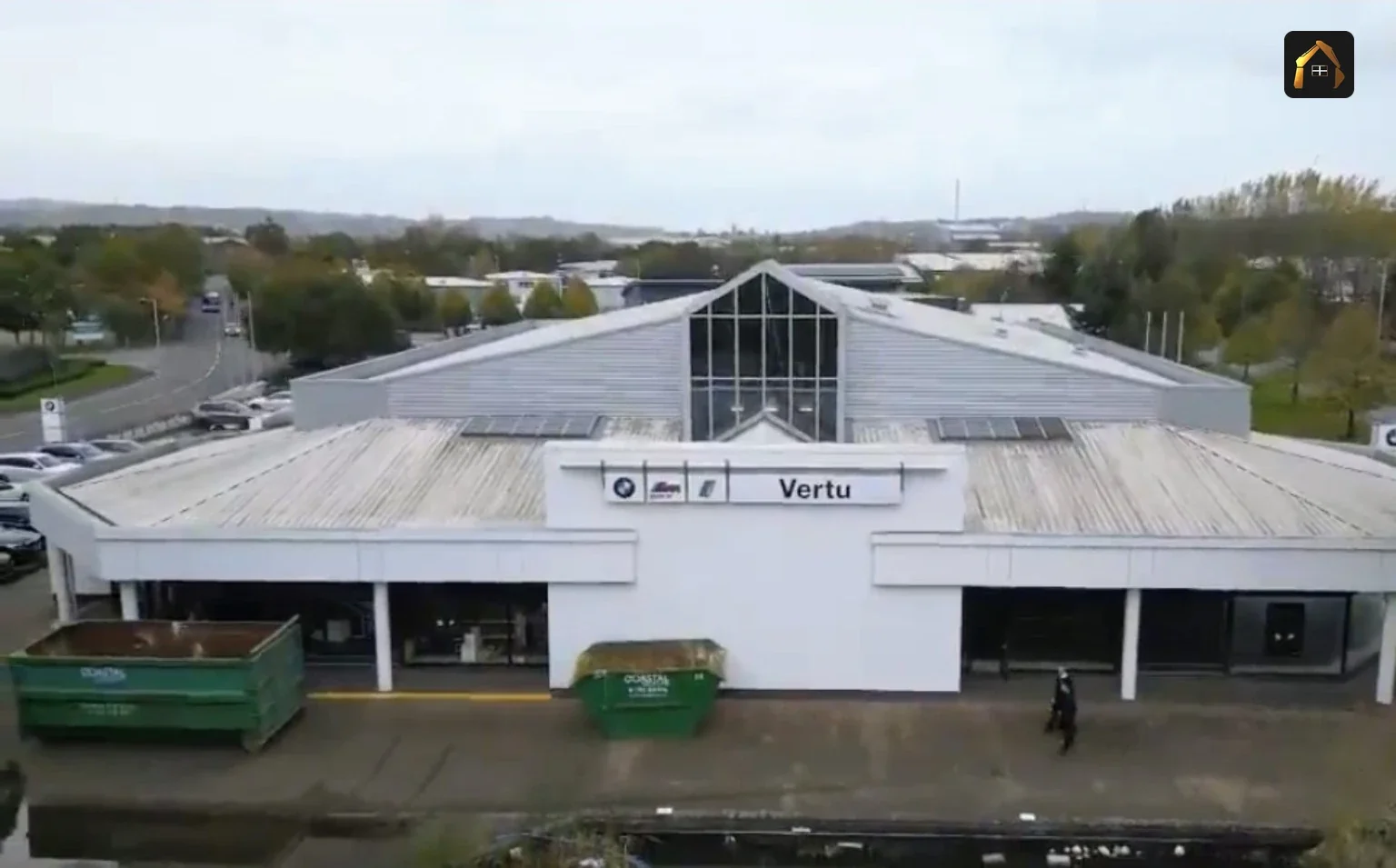 Before work: the Vertu BMW dealership seen from the road in Exeter