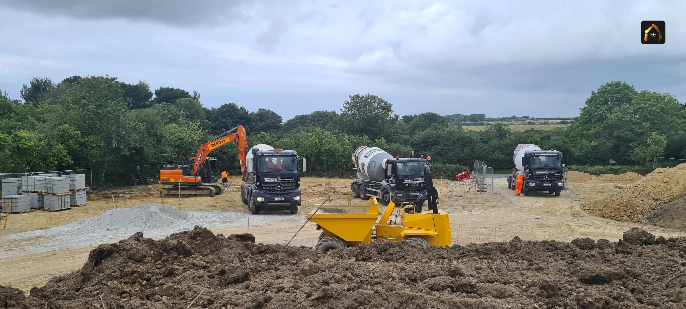 Plant lined up on the prepared formation of a housing site in Goonhavern