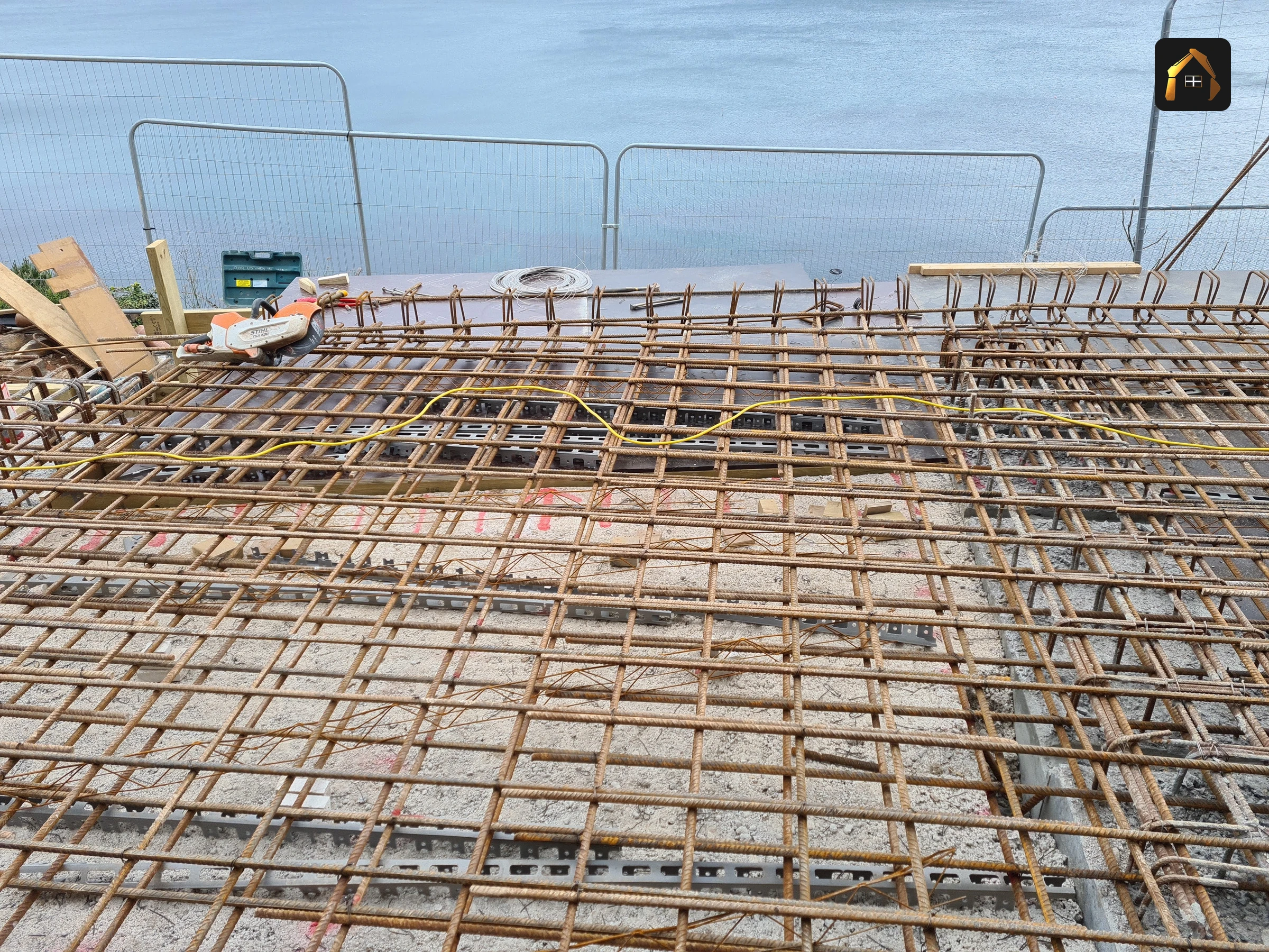Suspended reinforced concrete deck with reinforcement on timber falsework in Looe