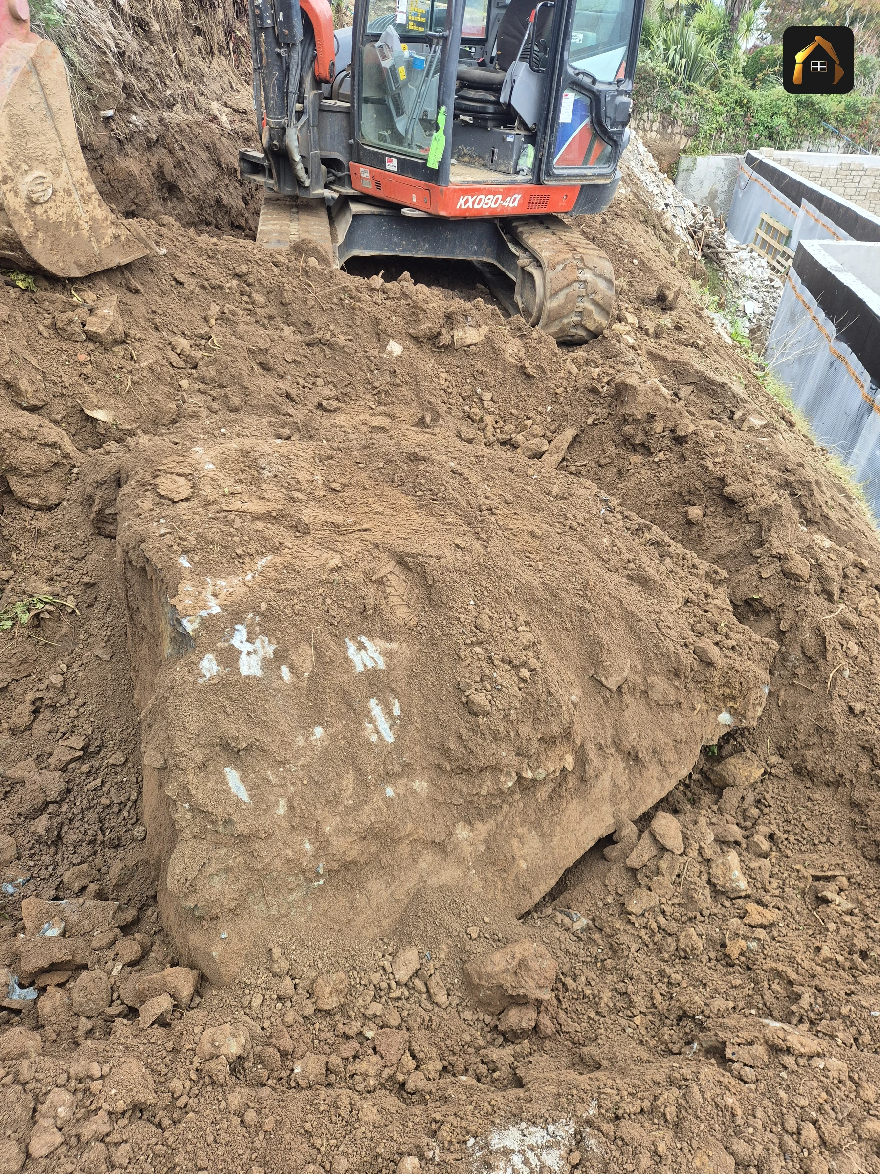 Before work: open excavation cut to formation for soakaways at Carrick Lodge in St Ives