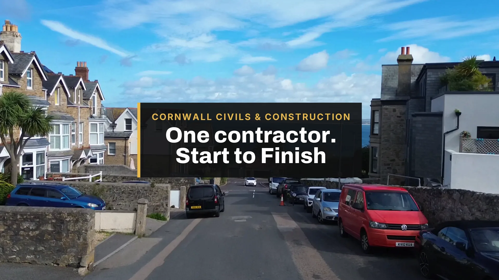 Drone view over St Ives with the line One contractor. Start to Finish